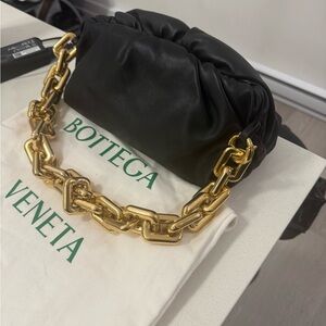 Bottega Veneta Black Leather Bag with Gold Chain